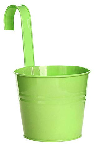 Flower Pots, Garden Pots Hanging Buckets Hanging Planter, Metal Flower Pots Plant Pots Home Decor with Hook For Balcony Fence Green S