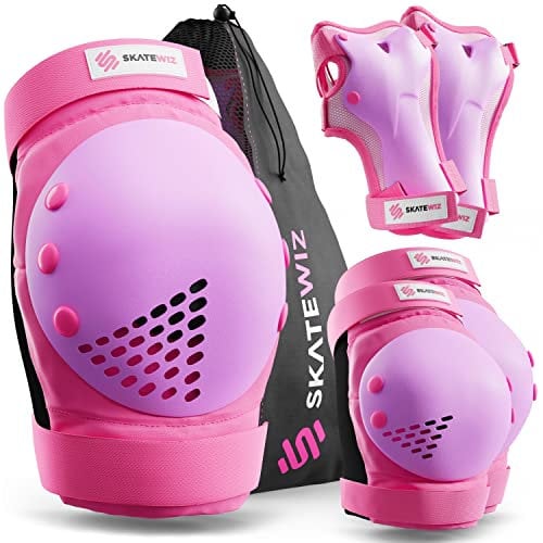 SKATEWIZ Inliner Schoner Erwachsene Inliner Damen Knieschoner - Schützer Inliner Erwachsene - Protektoren Schutz Handschoner - knie und ellenbogenschützer kinder - SMASH Größe L in Pink Violett