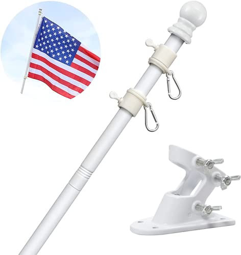 Barcetine 1,5 m Edelstahl Fahnenmast für Haus, verhedderungsfreies Design mit Zwei-Positionen-Halterung, weiß, für 3 x 5 amerikanische Flagge, Außenbereich