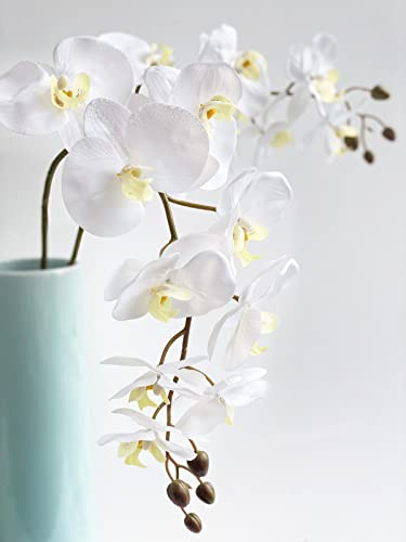 Yalzone 98.2 cm große Orchidee, künstliche Blumen, echte Haptik, 9 Köpfe, 4 Knospen, Orchidee, Phalaenopsis langer Stiel, weiße künstliche Latexblumen, Hochzeitsdekoration, Tischdekoration