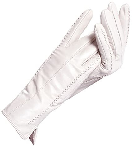 Weiß Leder Damen Handschuhe Leder Baumwollfutter Warm Mode Lederhandschuhe Lederhandschuhe Warm Winter