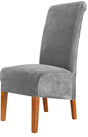 CMAKER Velvet Dining Chair Covers, Stretch Large Chair Slipcover, Spandex High Back Chairs Cover Elastic Washable Removable XL Chair Protector,Set of 4,Smoky Gray