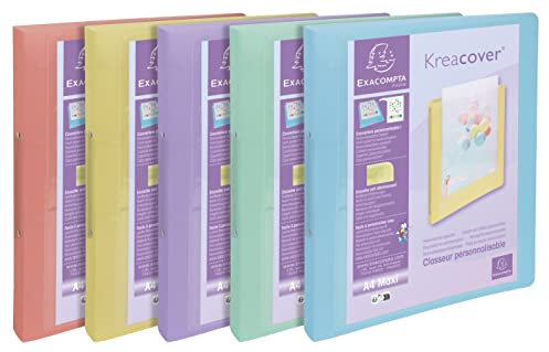 Exacompta - Réf. 54779E - 1 Lot de 5 Classeurs Semi-Rigides Kreacover Pastel en Polyproplylène Translucide - 2 Anneaux Diam 30 mm - Format ext 32 x 26.8 cm