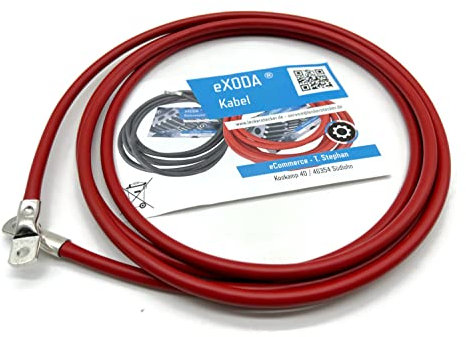 eXODA cavo batteria 16 mm² 2,5m con terminali M5 rosso cavo flessibile di alta qualità per auto barca moto 99,9% rame resistente fino a 70°