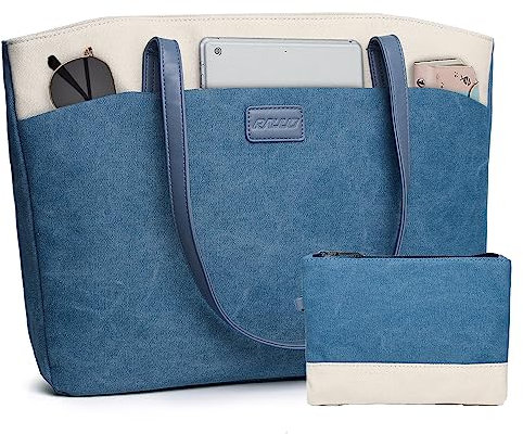 RAVUO Lehrertasche Damen, Wasserdichte Laptoptasche 15.6 Zoll Elegant Arbeitstasche Groß Aktentasche Shopper Tote Bag Frauen Uni Tasche Blau