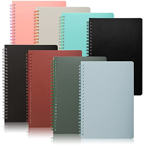 Dicunoy Spiralnotizbücher, A5, liniert, 80 Blatt mit dickem Kunststoff-Hardcover, niedliche dicke Notizblöcke für Arbeit, Lehrer, Studenten, Schule, Frauen, Kinder, 7 Farben, 21,1 x 14,5 cm, 8 Stück