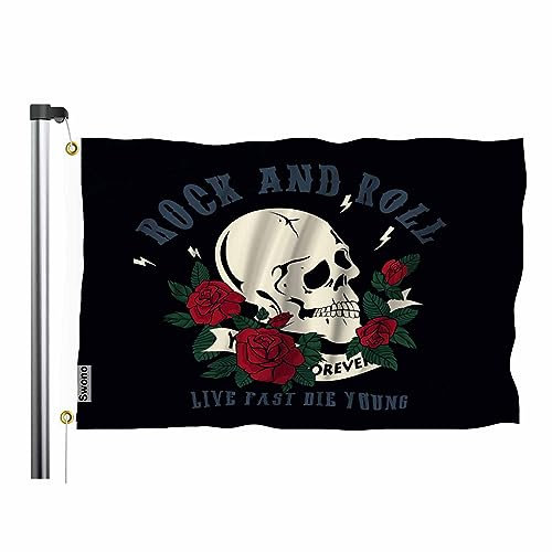 Swono Rosen Totenkopf 7,6 x 12,7 cm Flagge Vintage Rock and Roll Floral Tattoo Dead Urlaub Flagge Outdoor Flagge Garten Hof Outdoor Outdoor Dekorative Flagge