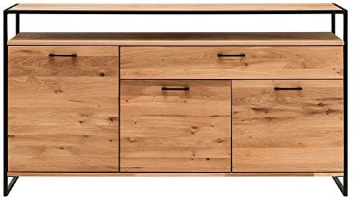 Lomadox Sideboard Eiche massiv geölt, mit umlaufendem Metallrahmen, B/H/T: ca. 170/92/44 cm