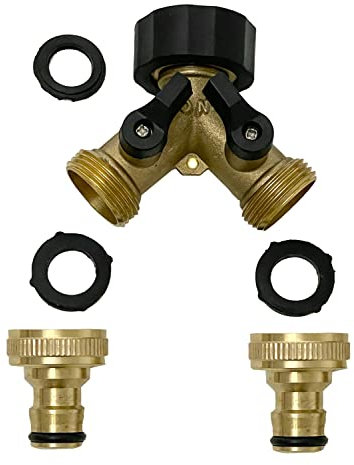 2-Wege Y-Verteiler 3/4 Zoll mit Absperrhähnen, Ventil für Gartenschlauch aus Messing. GA436