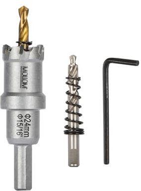 Mollom (24mm | 15/16) Sierra de Corona de T.C.T Carburo Broca con 2 Brocas,Punta de carburo de tungsteno para Metal Duro,Acero,Hierro,Cobre,Madear,Latón,Plástico