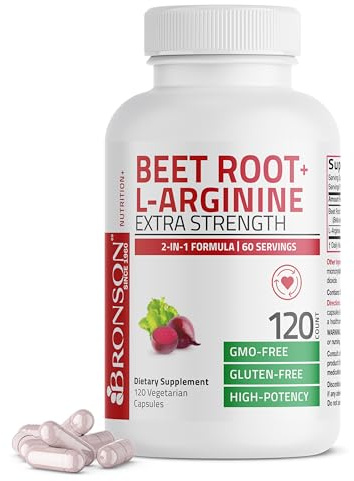 Bronson Beet Root + L-Arginine Nitric Oxide & Stamina Support, 120 Capsules