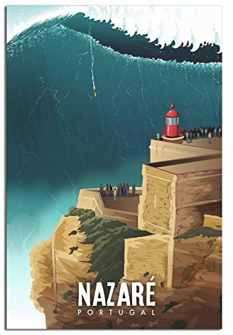YONGCAI Vintage-Poster, Motiv: Nazaré-Surfen, Portugal, Reise-Poster, Leinwand, Wand, Zuhause, Raumdekoration, Kunstposter, Malerei, Bild, Druck, Geschenk, Poster