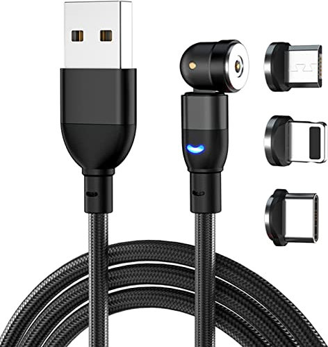 Qinzhijia Cable de Carga Magnética de 540 Grados, 3 en 1 Micro USB 3.3 Pies de Carga 3A Cable Nylon Trenzado cable de Carga Magnética Para Micro USB Tipo C