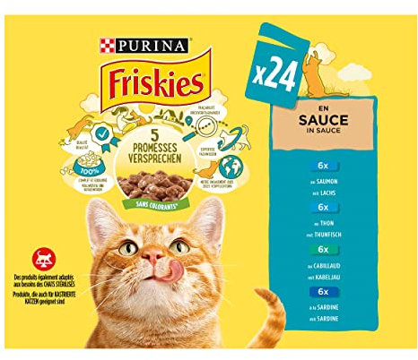 FRISKIES aux Fish & gemüse in Sauce – 24 x 85 g – Frischebeutel für ausgewachsene Katzen