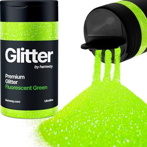Hemway Premium Glitter Shaker - Fluorescent Green | Ultrafine Metallic Flake Sequins for Resin & Epoxy Crafts | Craft Supplies for Tumblers, Festival, Hair, Face, Body, Eye & Nail Art | 130 g