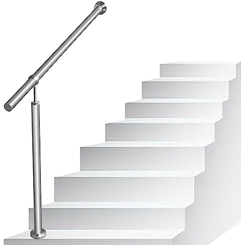 Joparri Edelstahl Eingangsgeländer Treppengeländer 80cm, Geländer Handlauf Winkel Einstellbar inkl. Zubehör, Innen&Außen Wandhandlauf für Treppen, Garten