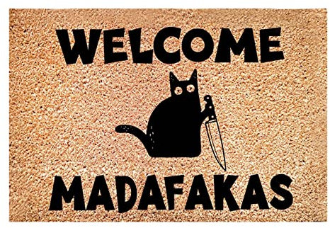Fußmatte Outdoor Dark Cat Welcome Madafakas Full Print Fußmatte Fun Fußmatte Home Decor Küche Badezimmer Decor Give People Fun Gifts Landhausstil Möbel Esszimmer