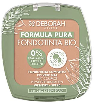 Deborah Milano - Demi Mat BIO Formula Pura Compact Foundation, Farbe: Fair 1 - SPF 20, tierversuchsfrei, vegan, ohne Duftstoffe, Petrolatum und Silikone