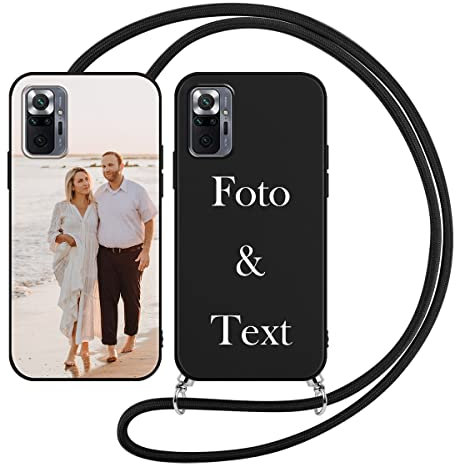 Yoedge Handykette Personalisierte Handyhülle für Xiaomi Redmi Note 10 Pro / 10 Pro Max Hülle mit Band Kordel 6,67,Selbst Gestalten mit Foto Bild Text Individuelle Schutzhülle Schwarz Cover Case