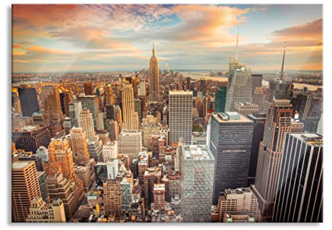 Pixxprint Glasbild, Wandbild aus Echtglas, Skyline von New York, 80x60 cm, inkl. Aufhängung und Abstandshalter
