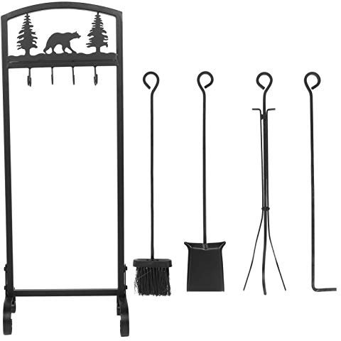 Ensemble d'outils de cheminée - Support pour foyer extérieur - Pince rustique - Pelle - Brosse - Accessoires pour cheminée - Alvinlite - Maison