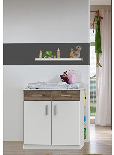 Lomadox Wickelkommoden Set Babyzimmer mit Wandboard, 3-teilig in weiß mit Eiche Nb., B/H/T: ca. 91/145/75 cm
