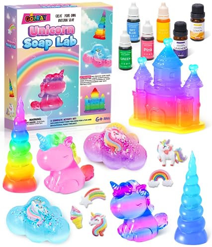 Einhorn Seife Selber Machen Kinder Experimente für Kinder 5 6 7 8 9 10+ Jahre mit Seifenbasis Farbstoff Einhorn Schloss Silikonform Kreativ Set für Mädchen Kindergeburtstag Weihnachts Geschenk