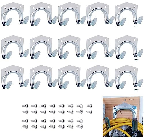 Tool Hanger Hooks Set, 15 Pcs Tool Hooks for Shed Hooks for Garden, Heavy Duty Multi Tool Hooks Hangers, with 30 Screws, Wall Mount Garage, for Gardens, Warehouse