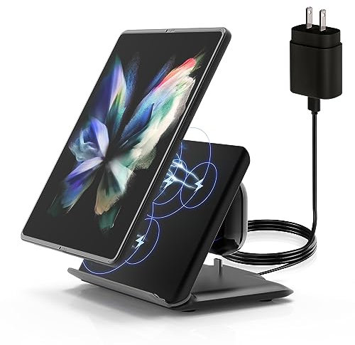 Geyo for Samsung Galaxy Z-Fold Wireless Charger: 2 in 1 Fast Wireless Charging Station for Galaxy Z Fold 7/6/5/4, 3-Coils Charging Stand for Galaxy Buds 3/3 Pro/2/2 Pro/Live,Black(PD Adapter Included)