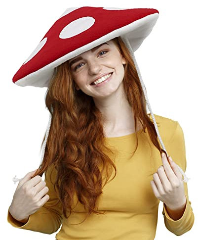 DigiTizerArt ComfyCamper Mushroom Hat Costume - Fedora Hat Red Cap - Women Girls Adult - Cosplay Roleplay Halloween (For-Adult)