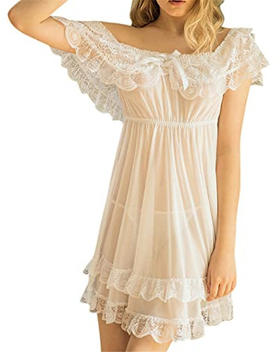Night Gown Women, Nightdresses For Women Uk Silk Pyjamas Hooded Bathrobe Men Women's Short Sleeve Lace Satin Vintage Nightdress Pajamas Nightwear Sleepwear Size 12 Male Dressing (M, Nb04-White)