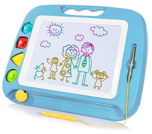 SGILE Große Magnetische Maltafel Zaubertafel, 42x32cm Zeichentafel Zaubermaltafel Malbrett mit 4 Form Stempel für Kinder ab 3 Jahre Geschenk, Hellblau