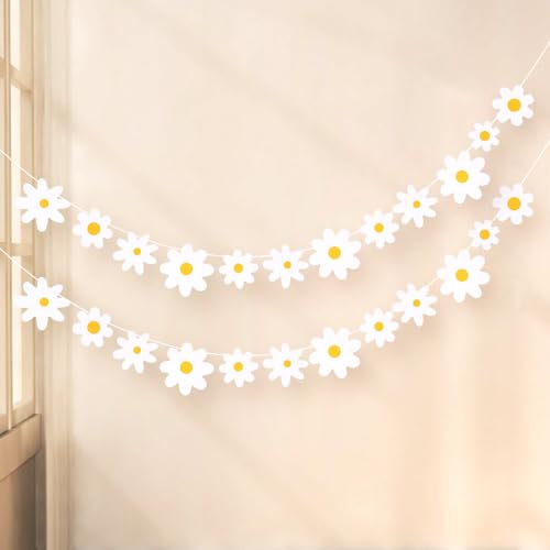 2 Packs Gänseblümchen Deko Banner,Gänseblümchen Boho Banner Party Dekorationen,Gänseblümchen Deko Geburtstag,Weiß Gänseblümchen Deko Party,Für Mädchen Raumdekoration Kindergeburtstage Party
