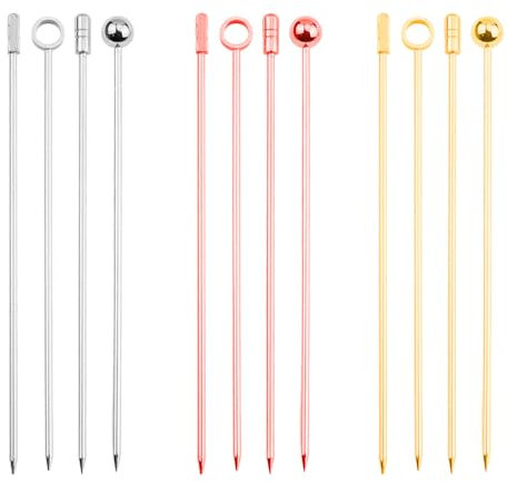 Luckious 12 Pack Stainless Steel Cocktail Picks - Reusable Metal Martini Skewers and Olive Drink Picks Set for Holiday Party Events