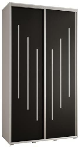MEBLE KRYSPOL Davos 8 140 Schrank mit Zwei Schiebetüren für Schlafzimmer - Moderner Aufbewahrungsschrank mit Kleiderstange und Regalen - 235,2x140x60 cm - Weiß Schwarz Silber