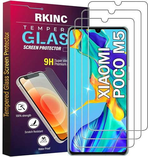 RKINC Protector pantalla [3 Piezas] para Xiaomi POCO M5, Cristal templado película de vidrio, 9H 0.33 mm [Garantía de por vida][Anti-rasguño][Anti-rotura][Sin burbujas]