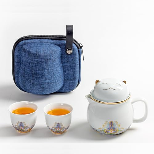 DEARART Magnifique ensemble de tasses à thé portable, tasse de 300ml et 2 tasses, large goulot facile à nettoyer, garde le thé chaud, infuseur de thé en vrac, chat mignon, blan