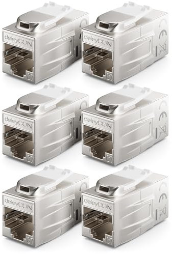 deleyCON 6 Stück CAT 7 Kupplung Keystone Metall 2X RJ45 Buchse Verbinder für RJ45 Patchkabel 600 MHz 10 Gbps LAN DSL Ethernet und Nutzbar als Keystone - Silber