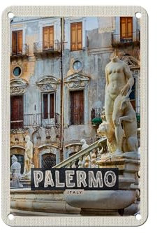 FEMER Blechschild Reise 12x18cm Palermo Italien Skulptur Altstadt Schild