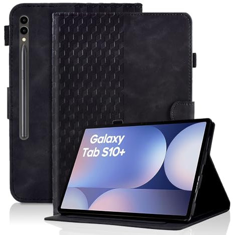 Vkooer Coque pour Samsung Galaxy Tab S9 FE+Plus 12.4 Pouce 2023 Premium Cuir PU Housse [SM-X610/SM-X616] Etui de Protection Poche Case avec Support pour Samsung S9 FE+12.4 - Noir