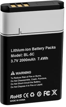 [2000mAh] Akku für BL-5C, 2024 Upgrade Akku Ersatz für Nokia 3220, 1100, 1110, 1200, 1208, 1280, 1600, 2600, 2700, 3100, 3110, 5130, 6230i, n70, n72