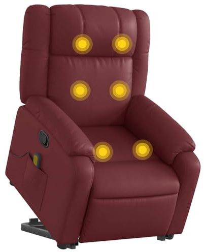 vidaXL Massagesessel, Verstellbar Sessel mit Aufstehhilfe, Fernsehsessel Relaxsessel mit Liegefunktion, Liegesessel Aufstehsessel Polstersessel, Weinrot Kunstleder