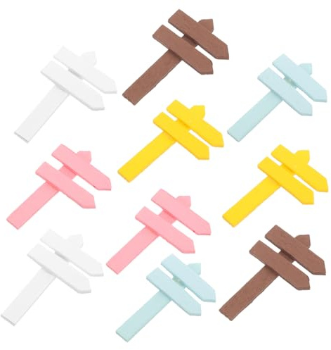 Toddmomy 20pcs Wooden Directional Marker Mini Road Plaque Ornaments for Doll House Landscape Miniature Decors Artificial Micro Landscape DIY Sign Post Fence