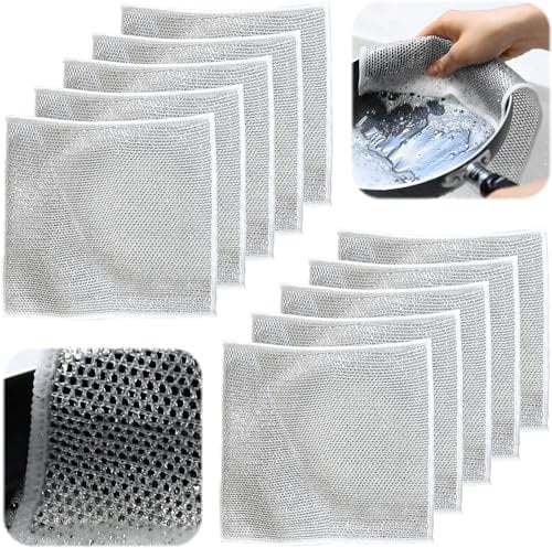10PCS Multipurpose Wire Dishwashing Rags, Reusable Kitchen Wire Dish Towels, Dish Cloths, Lint Free Duster Cloth, Multifunctional Wire Dishcloth for Kitchen Non-Scratch Wire Dishcloth