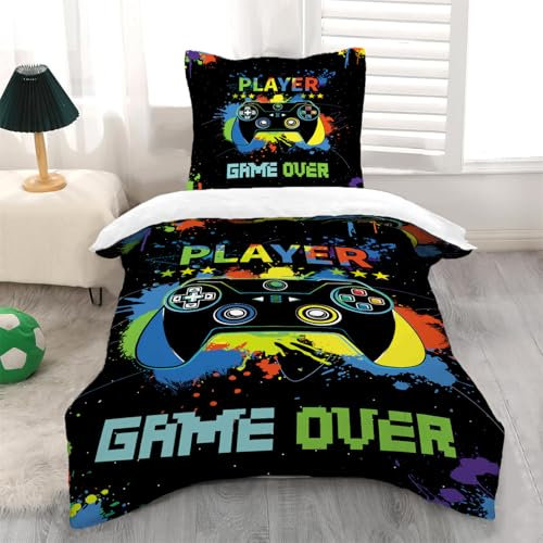 CINYE Gamepad Gamer Bettwäsche FüR Kinder Jungs Spieler Kinderbettwäsche 140x200 cm Jungen Mit 1 Kissenbezug 65×65 cm 3D Gedruckt Muster Mikrofaser Schwarz