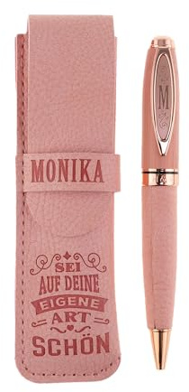 History & Heraldry Bamboo Persönlicher und individueller Kuli Kugelschreiber Stift mit Namen und Spruch Personalisiertes Etui Monogramm-Design persönliches Geschenk (Kuli Monika)