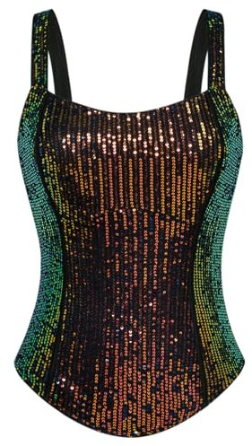 GRACE KARIN Damen Quadratischem Ausschnitt Spaghetti Tops Elegantes Ärmelloses Camisole Top Nachtclub Kleidung Schwarz Bunt M