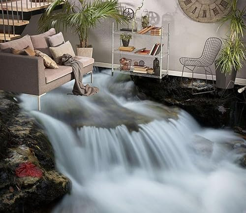 Autocollant De Sol Étanche Rivière Blanche 3D,430 * 300cm Sol Papier Peint Peintures Murales Auto-Adhésif Amovible Cuisine Bain Sol Étanche Tapis Tapis Impression Époxy