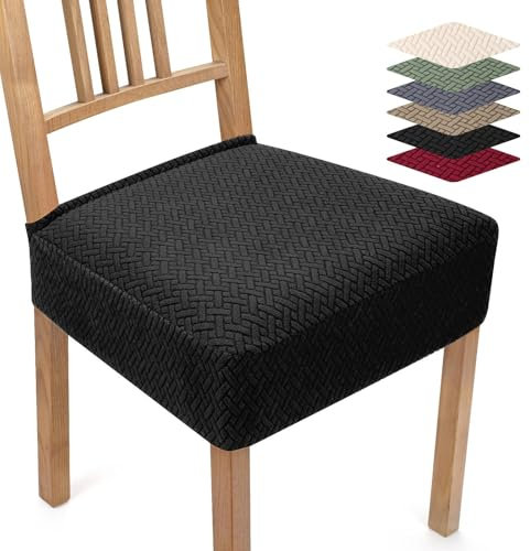 BalladHome Stuhlbezug Stretch Jacquard Stuhlhussen 6er Set Esszimmerstuhl Sitzbezüge Universale Sitzflächenbezug Stuhl Waschbarer Stuhlüberzug für Küche Hotel Bankett (Schwarz, 6er Set)-TB