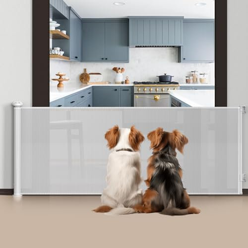 Barrera Seguridad Extensibles Extra Ancha (0-300cm) con Ganchos Incluidos para Extra Tension | Barrera para Perros y los Pequeños de la Casa | Vallas para Perros Retráctil para Interiores y Exteriores